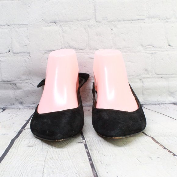 Saks Fifth Ave Black Suede Pointed Toe Flats Back Tie Flat Shoes 7.5 M - Picture 4 of 9